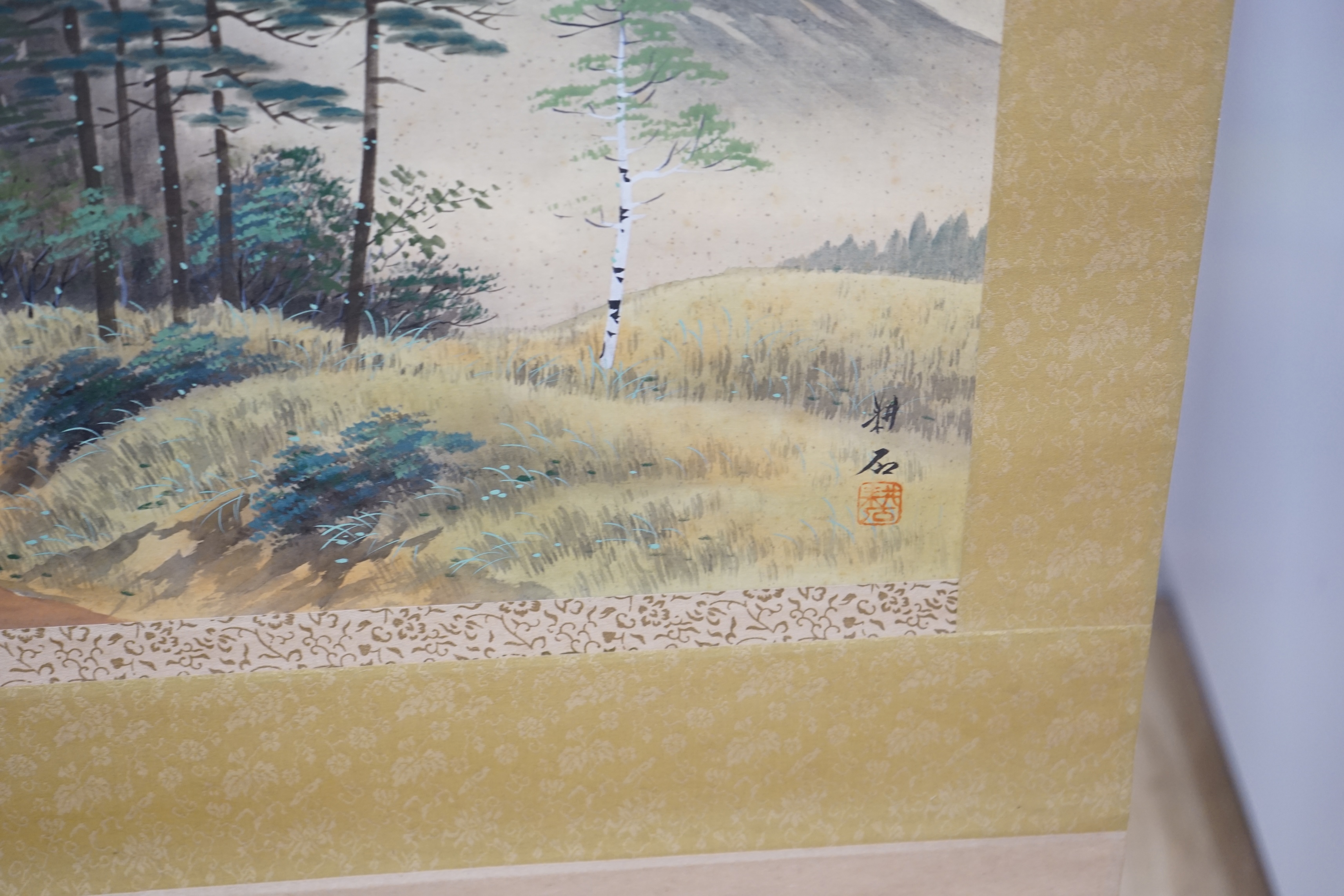 Nakanishi Roseki (1807-1884), scroll painting , Landscape pines and birch, 42 x 50cm. Condition - fair, foxing